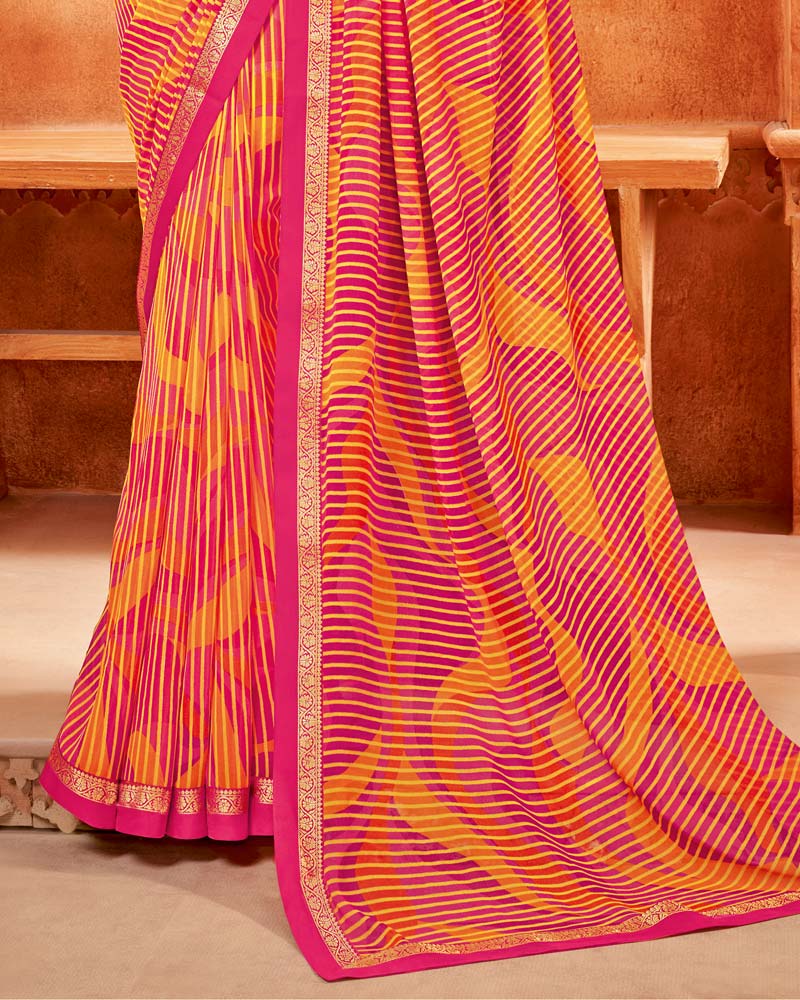 Vishal Prints Amaranth Pink Printed Georgette Saree With Fancy Border