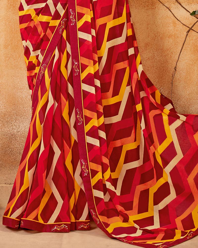 Vishal Prints Burgundy Printed Georgette Saree With Fancy Border