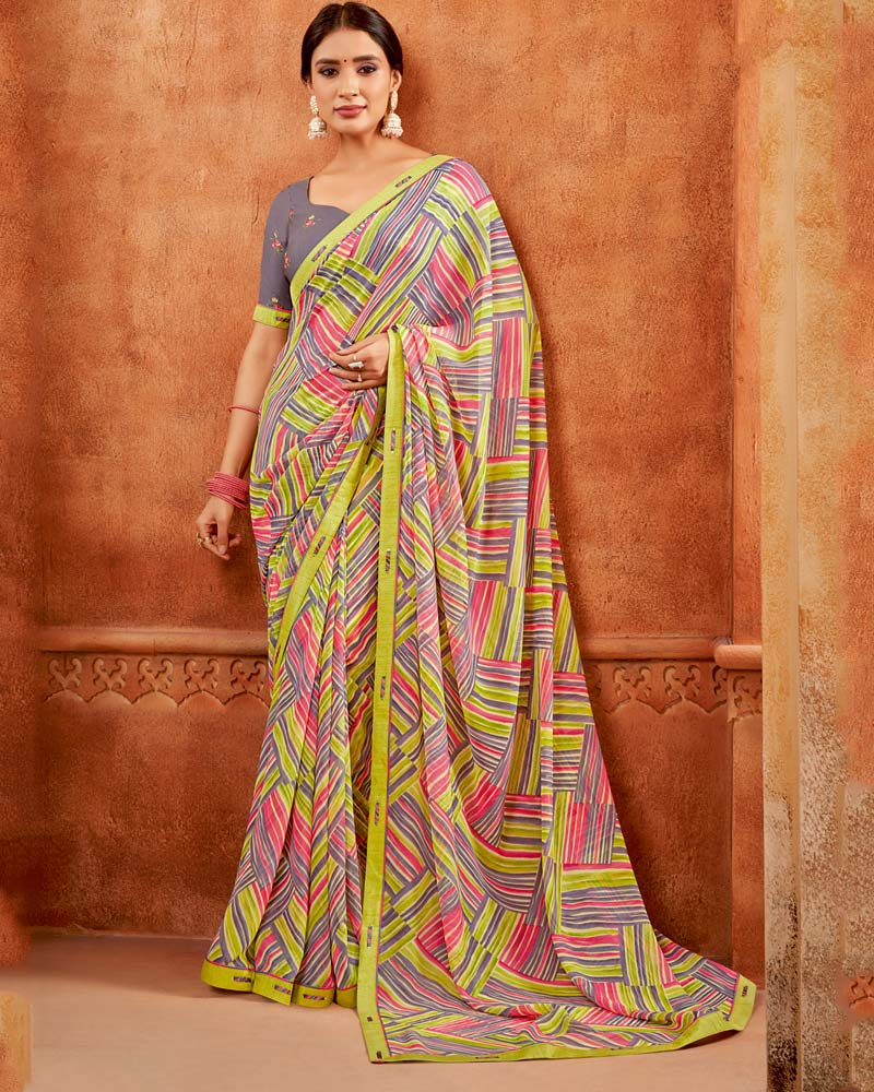 Vishal Prints Multi Color Printed Georgette Saree With Fancy Border