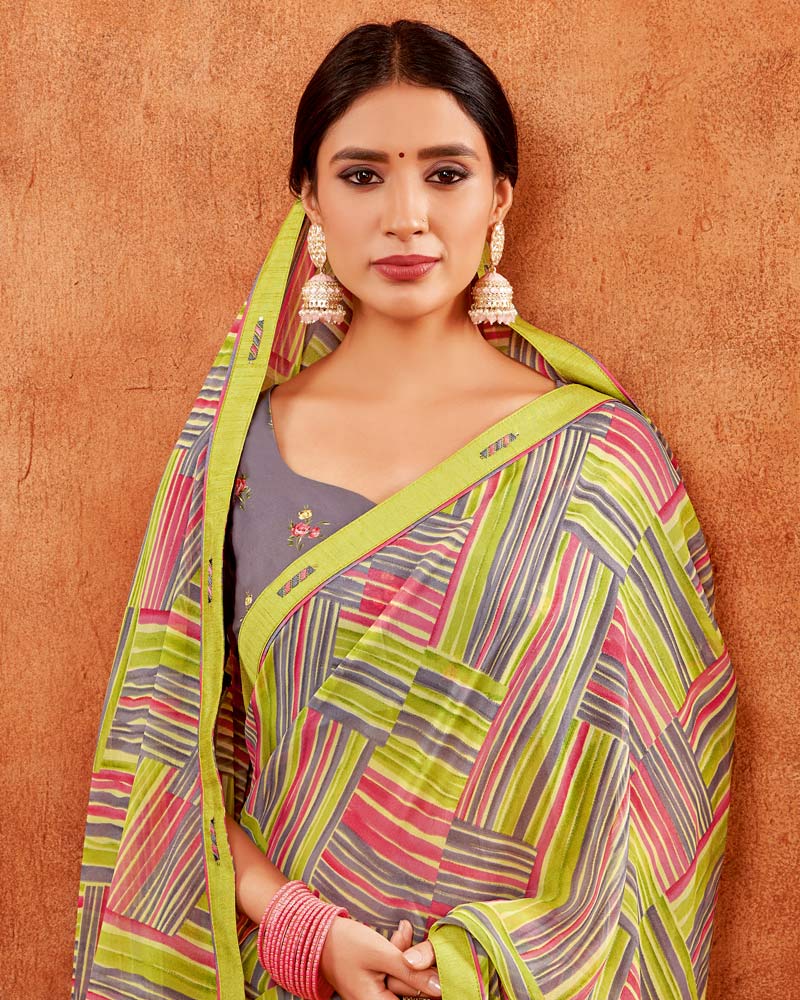 Vishal Prints Multi Color Printed Georgette Saree With Fancy Border