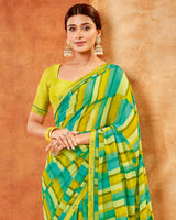 Vishal Prints Olive Yellow Printed Georgette Saree With Fancy Border