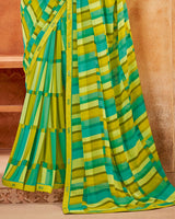 Vishal Prints Olive Yellow Printed Georgette Saree With Fancy Border