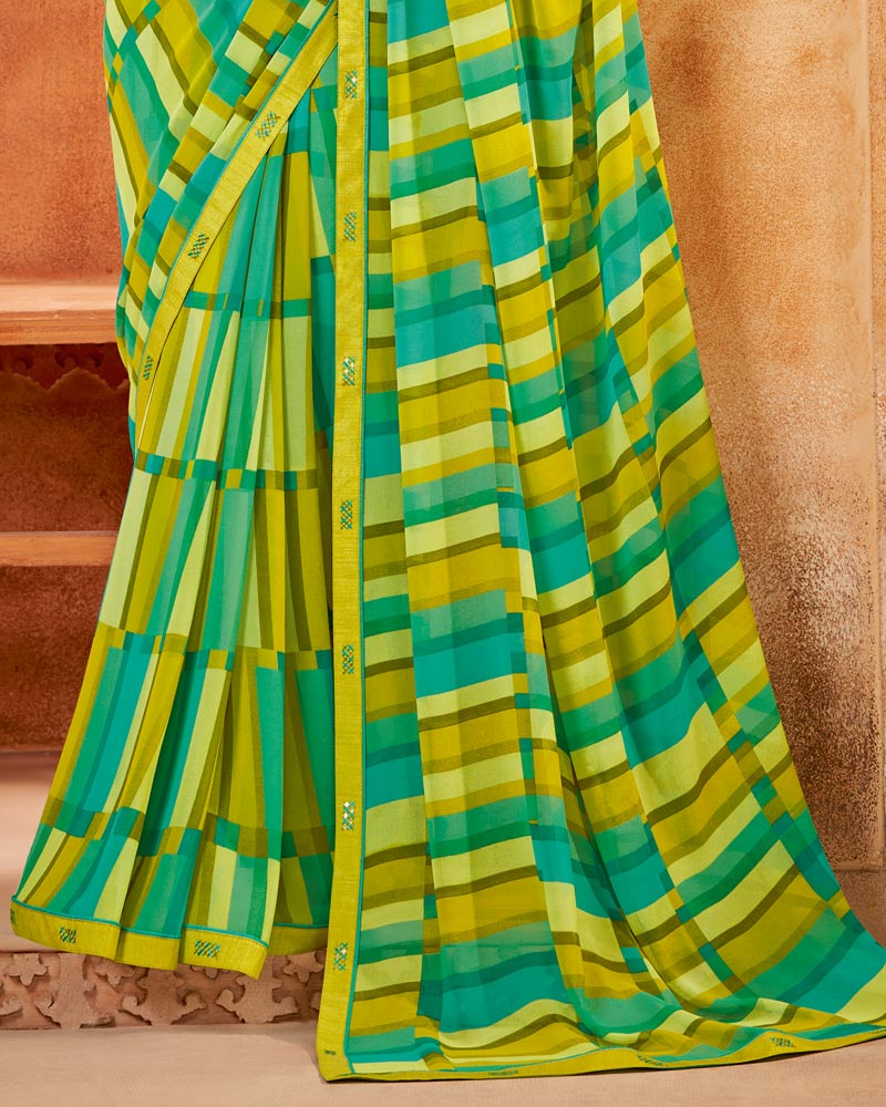 Vishal Prints Olive Yellow Printed Georgette Saree With Fancy Border