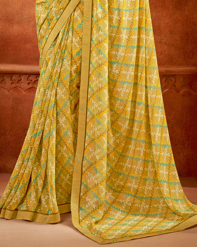 Vishal Prints Sand Brown Printed Georgette Saree With Fancy Border