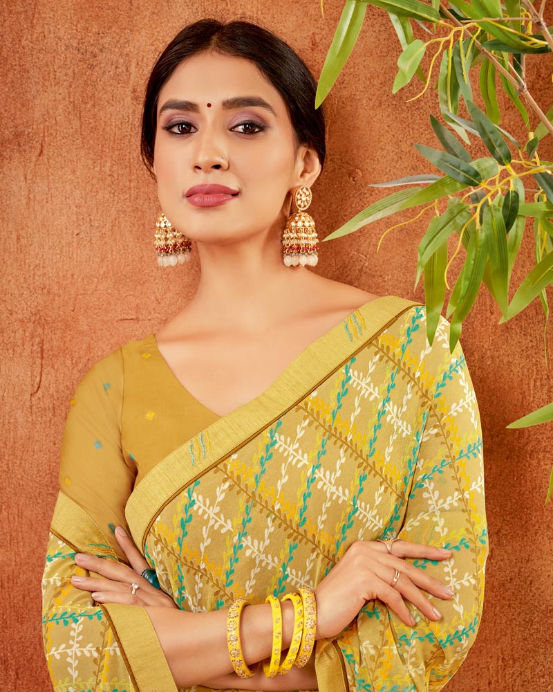Vishal Prints Sand Brown Printed Georgette Saree With Fancy Border