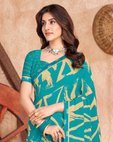Vishal Prints Bondi Blue Printed Georgette Saree With Fancy Border