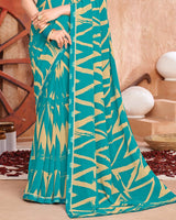 Vishal Prints Bondi Blue Printed Georgette Saree With Fancy Border
