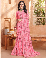 Vishal Prints Flamingo Pink Printed Georgette Saree With Fancy Border