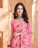 Vishal Prints Flamingo Pink Printed Georgette Saree With Fancy Border