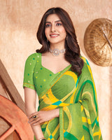 Vishal Prints Light Olive Green Printed Georgette Saree With Fancy Border