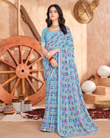 Vishal Prints Carolina Blue Printed Georgette Saree With Fancy Border