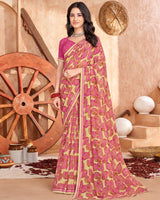 Vishal Prints Dusty Pink Printed Georgette Saree With Fancy Border