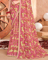 Vishal Prints Dusty Pink Printed Georgette Saree With Fancy Border