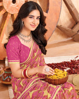 Vishal Prints Dusty Pink Printed Georgette Saree With Fancy Border