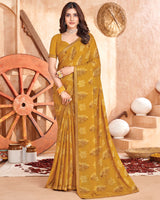 Vishal Prints Yellow Ochre Printed Georgette Saree With Fancy Border