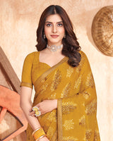 Vishal Prints Yellow Ochre Printed Georgette Saree With Fancy Border