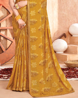 Vishal Prints Yellow Ochre Printed Georgette Saree With Fancy Border
