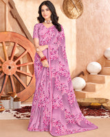 Vishal Prints Pastel Magenta Printed Georgette Saree With Fancy Border