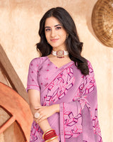 Vishal Prints Pastel Magenta Printed Georgette Saree With Fancy Border