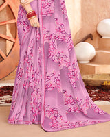 Vishal Prints Pastel Magenta Printed Georgette Saree With Fancy Border
