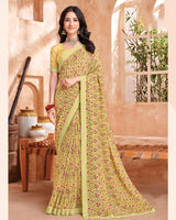 Vishal Prints Pastel Yellow Printed Georgette Saree With Fancy Border