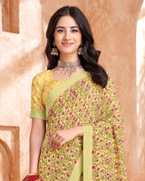 Vishal Prints Pastel Yellow Printed Georgette Saree With Fancy Border