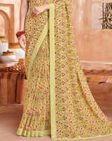 Vishal Prints Pastel Yellow Printed Georgette Saree With Fancy Border