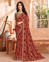 Vishal Prints Rich Maroon Printed Georgette Saree With Fancy Border