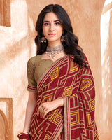 Vishal Prints Rich Maroon Printed Georgette Saree With Fancy Border