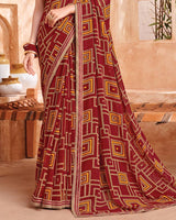 Vishal Prints Rich Maroon Printed Georgette Saree With Fancy Border