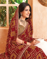 Vishal Prints Rich Maroon Printed Georgette Saree With Fancy Border