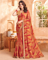 Vishal Prints Persian Red And Pale Orange Printed Georgette Saree With Fancy Border