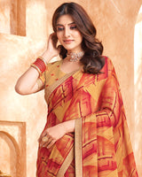 Vishal Prints Persian Red And Pale Orange Printed Georgette Saree With Fancy Border