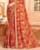 Vishal Prints Persian Red And Pale Orange Printed Georgette Saree With Fancy Border
