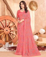 Vishal Prints Light Coral Printed Georgette Saree With Fancy Border