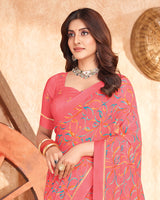 Vishal Prints Light Coral Printed Georgette Saree With Fancy Border