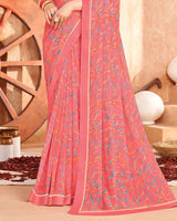 Vishal Prints Light Coral Printed Georgette Saree With Fancy Border