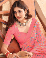 Vishal Prints Light Coral Printed Georgette Saree With Fancy Border