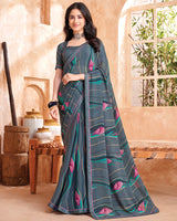 Vishal Prints Oslo Grey Printed Georgette Saree With Fancy Border