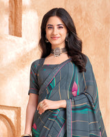 Vishal Prints Oslo Grey Printed Georgette Saree With Fancy Border