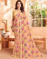 Vishal Prints Pastel Orange Printed Georgette Saree With Fancy Border