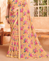 Vishal Prints Pastel Orange Printed Georgette Saree With Fancy Border