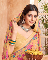 Vishal Prints Pastel Orange Printed Georgette Saree With Fancy Border