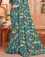 Vishal Prints Slate Grey Printed Georgette Saree With Fancy Border