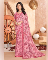 Vishal Prints Daisy Pink Printed Georgette Saree With Fancy Border