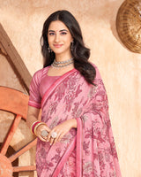Vishal Prints Daisy Pink Printed Georgette Saree With Fancy Border