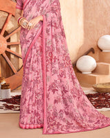 Vishal Prints Daisy Pink Printed Georgette Saree With Fancy Border