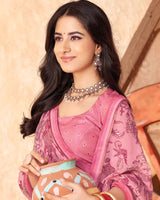 Vishal Prints Daisy Pink Printed Georgette Saree With Fancy Border