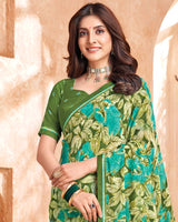 Vishal Prints Olive And Sea Green Printed Georgette Saree With Fancy Border