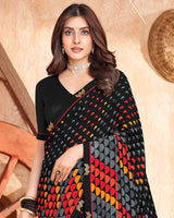 Vishal Prints Black And Red Printed Georgette Saree With Fancy Border